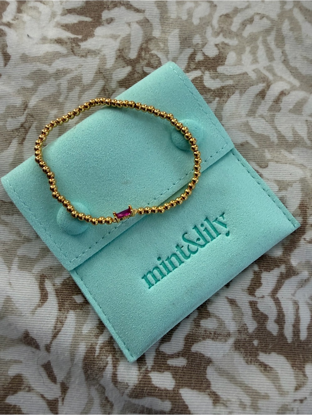 Mint & Lily 14K Gold Filled Ruby Baguette Birthstone Beaded Bracelet